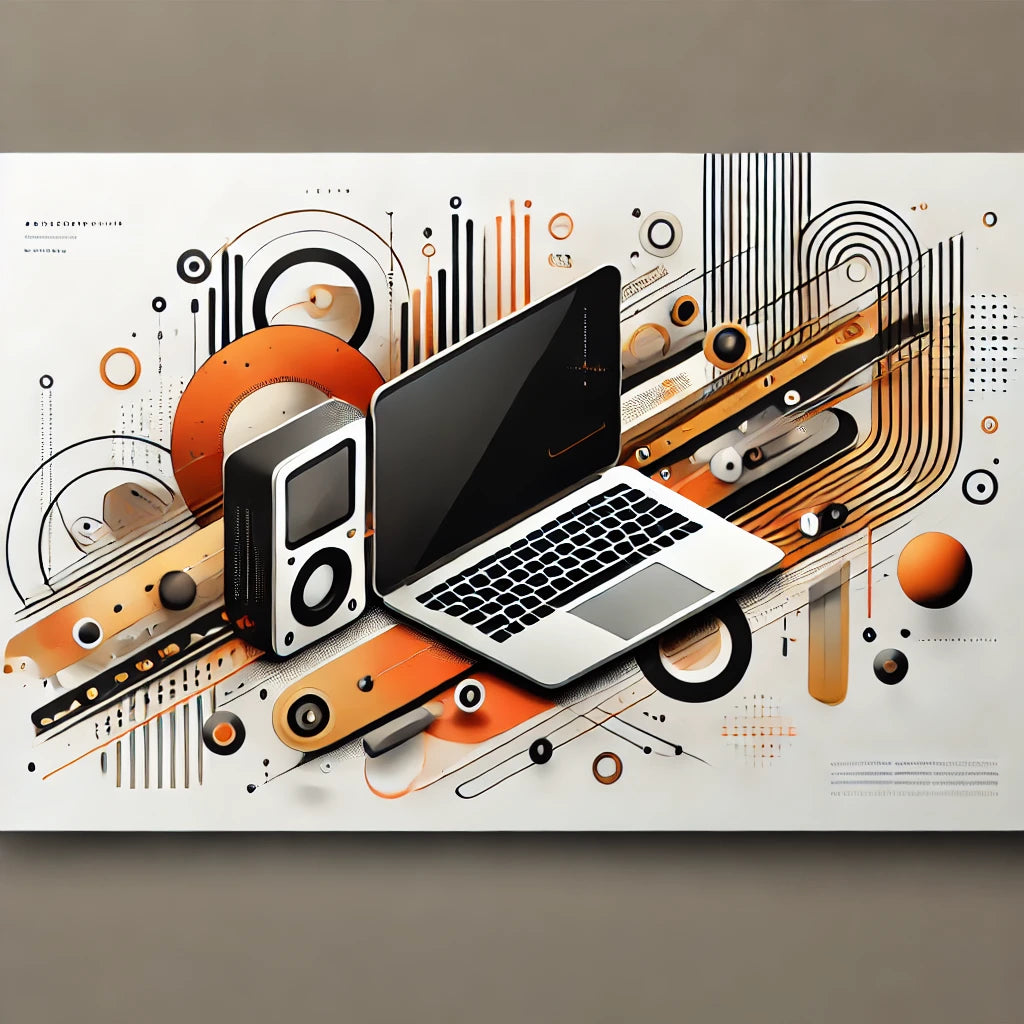 refurbished Mini Computer in Orange und Grau, zeigt modernes Design und umweltfreundliche Technologie, ideal für kompakte, leistungsstarke PCs